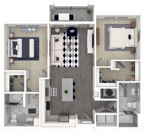 Floor plan for 2 beds, 2 baths, 1056 sqft